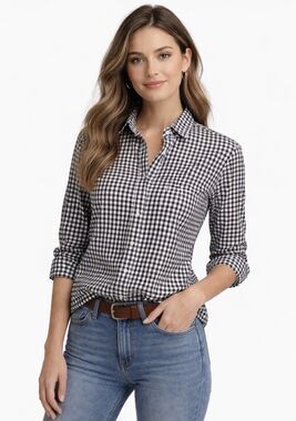 J.Crew Purple Plaid 100% Cotton Poplin Button Up Shirt Womens 8 Classic Boy Fit
